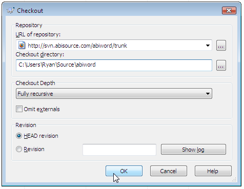 Checkout Dialog for AbiWord Trunk